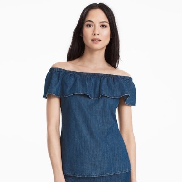 White House Black Market Tops - WHBM Denim Flounce Off The Shoulder Top